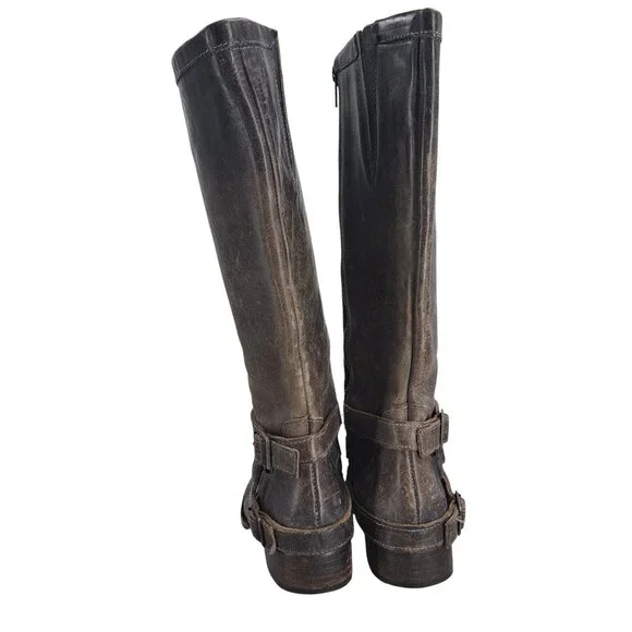 Freebird Irish Distressed Leather Knee High Harness Riding Boots Size 6 Moto